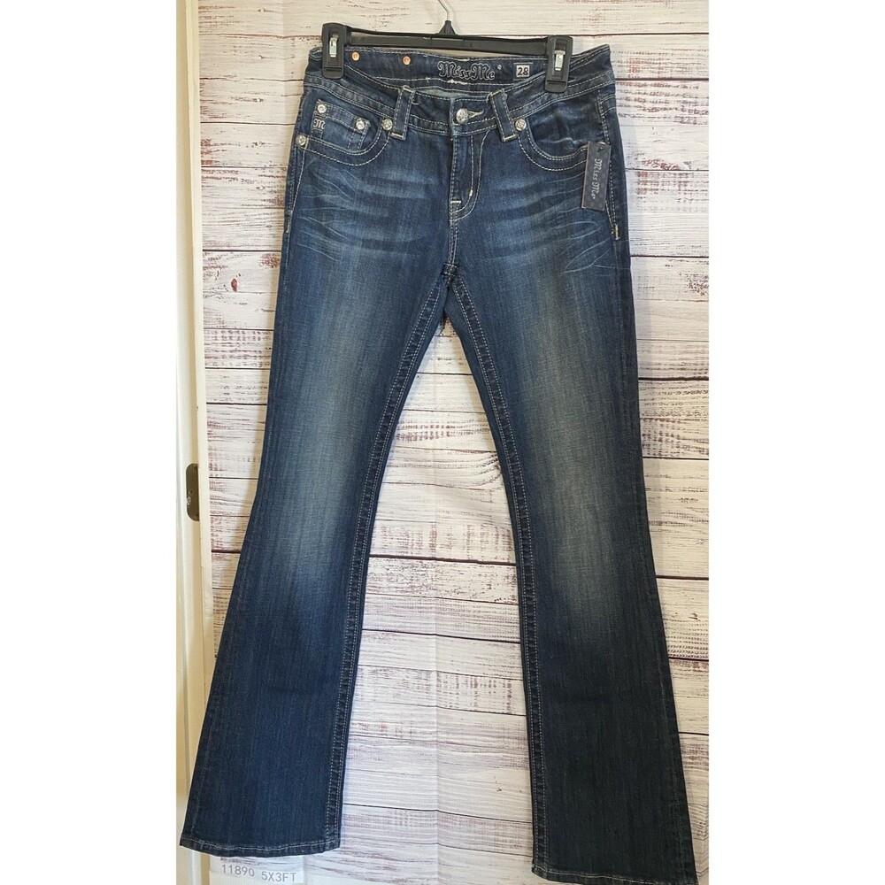 NWT Miss Me Womens Size 28 Boot cut JP6226B Dark Blue Embellished